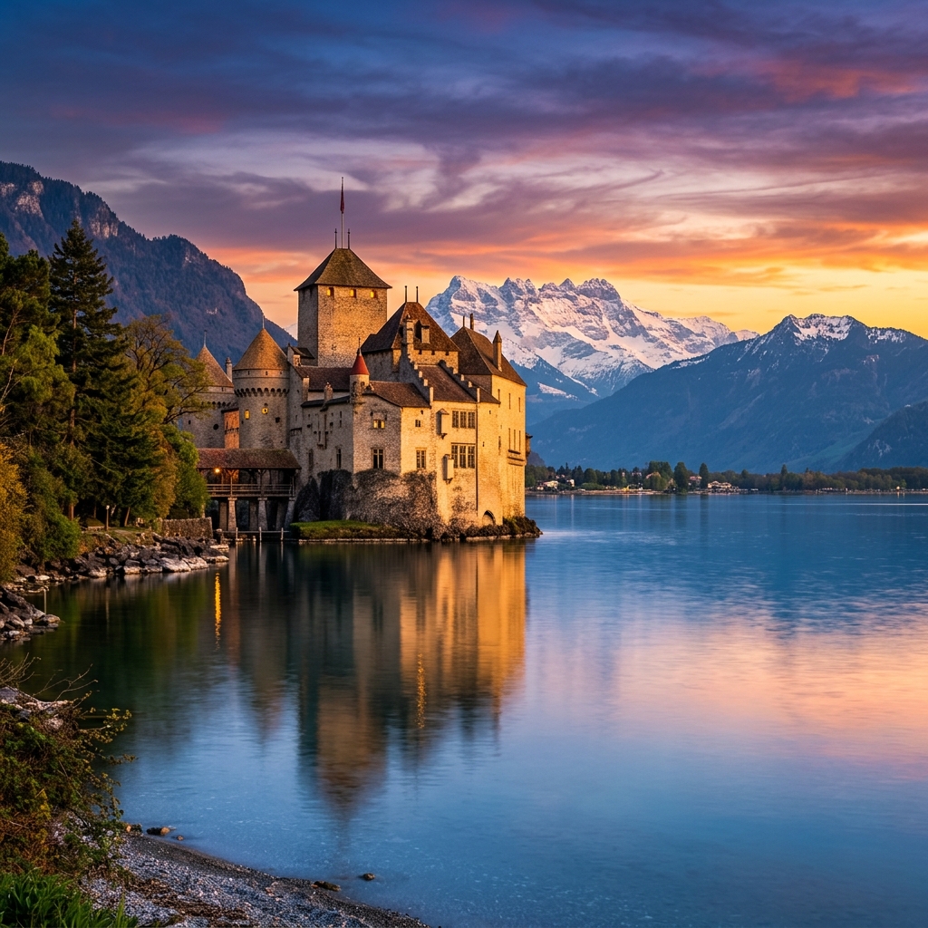Lâu đài Chillon bên hồ Geneva, Thụy Sĩ